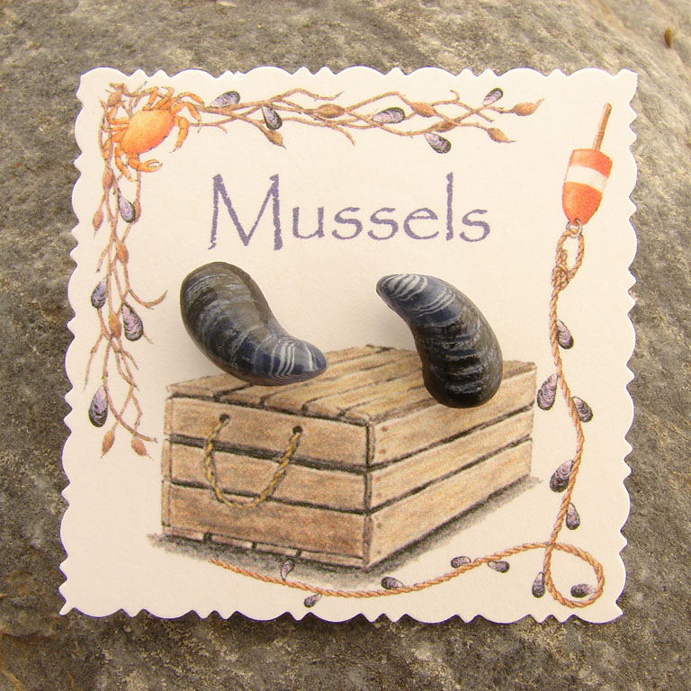 Mussel shell earrings, handsculpted in USA