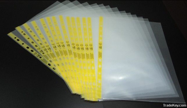 A4 antistatic PP sheet protector，ESD punched pocket，clear pocket