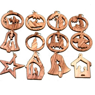 Olive wood Christmas Ornaments mix - Olive wood (5.5-7.6 cm or 2-3")