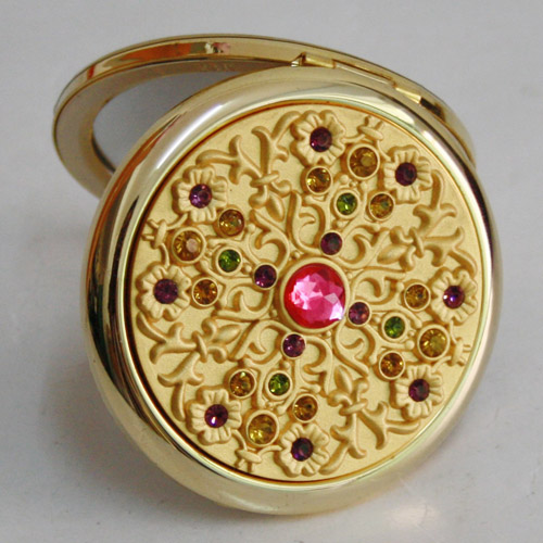 24K Gold Plating Rhinestone Wedding Gift Compact Mirror