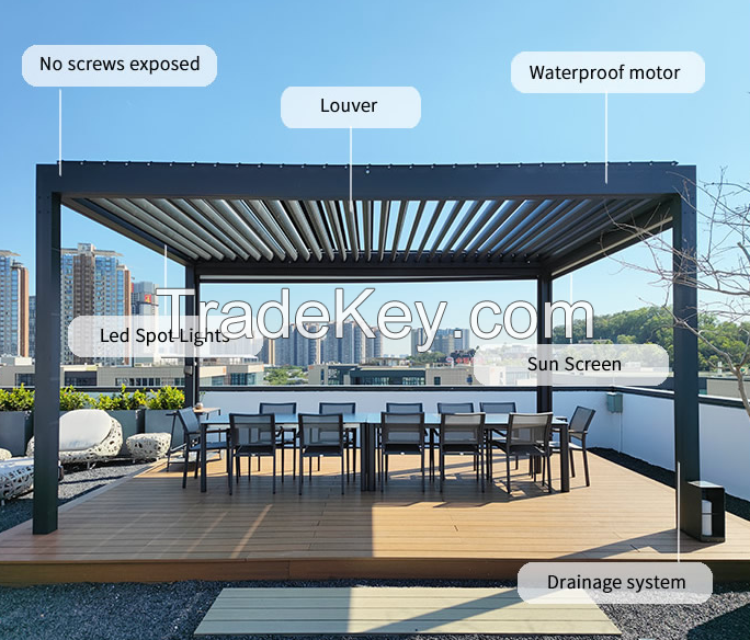 3x3 3x4 4x4 6x4m Factory Wholesale Modern Outdoor Bioclimatic Garden Aluminium Louvered Pergola