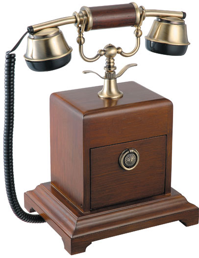 Antique Style Wooden Telephone, Clock