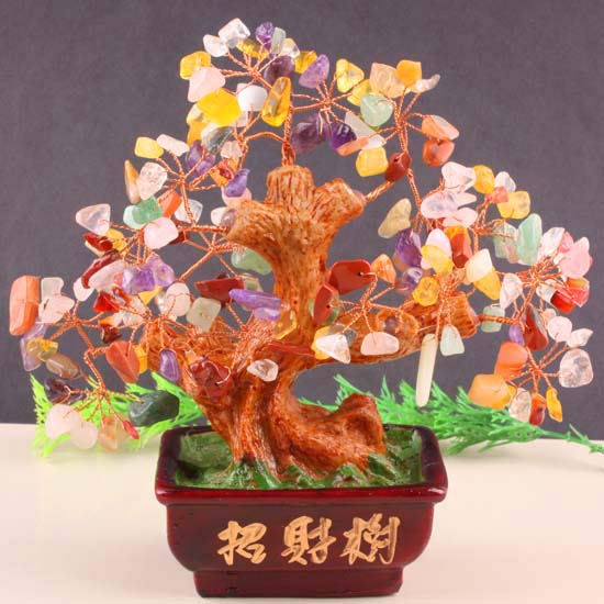 FREE SHIPPING MOTLEY CRYSTAL WIRE WEALTH INVITING GEM TREE PN019