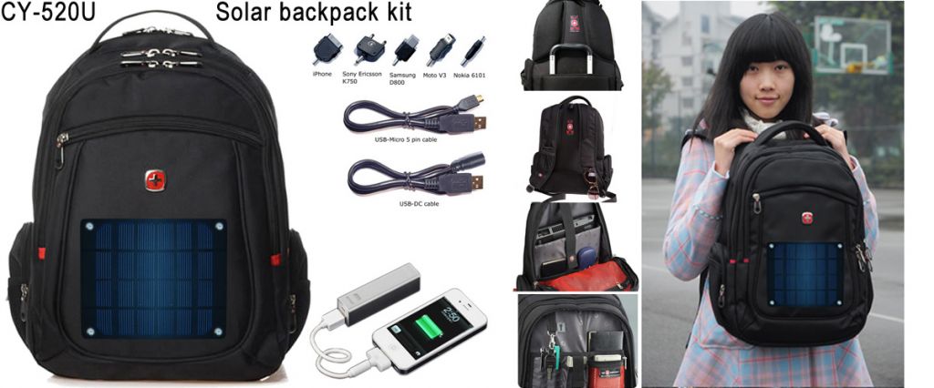 2watt solar backpack C-520U match with 2600mAh power bank