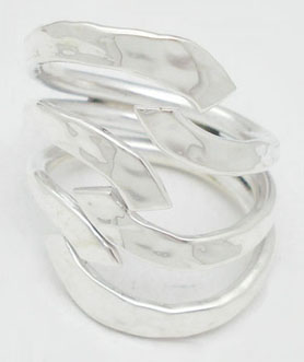 Sterling silver hammered ring of six spirals found, handmade