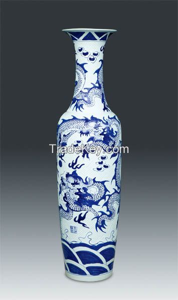 RYJR13 71inch China Blue and White Dragon Porcelain Floor Vase