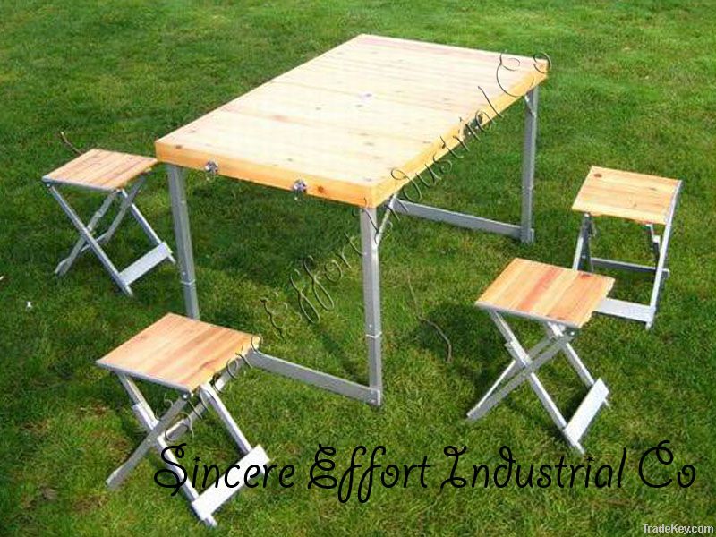 Wood Top Folding Table and Chair Set