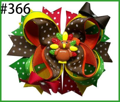 4.5"Thanksgiving Gobble Gobble Turkey Thanksgiving Turkey Hair Bow Tommie Turkey Hair Clip Holiday Hair Clip