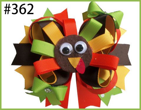 4.5"Thanksgiving Gobble Gobble Turkey Thanksgiving Turkey Hair Bow Tommie Turkey Hair Clip Holiday Hair Clip