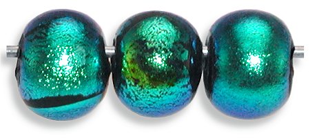 Dichroic aqua on black glass round bead 9mm