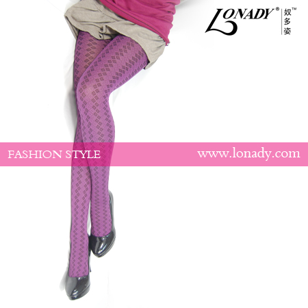 Ladies Velvet -Touch Colorful Pantyhose with Square Pattern opaques