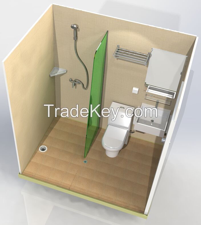 ISO9001/CE prefab glass bathroom pods with frame bathroom unit prefabricated bathroom with toilet