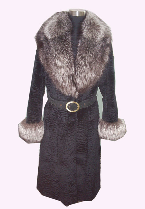 rabbit fur coat with silver fox fur collar