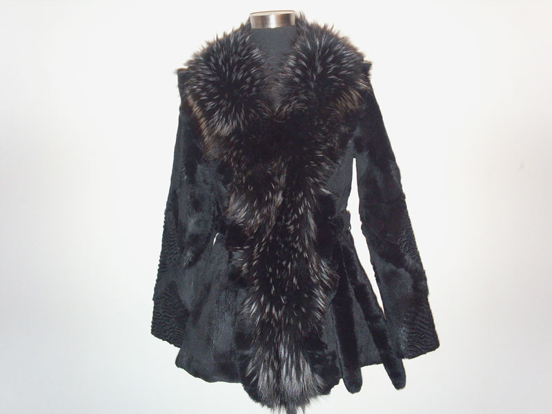 rabbit fur coat with raccon fur collar