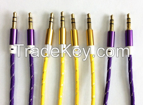 Aux Cable audio cable 3.5mm stereo Colorful Braided Fabric Coated Noodle Male to Male for car iPhone MP3 MP4