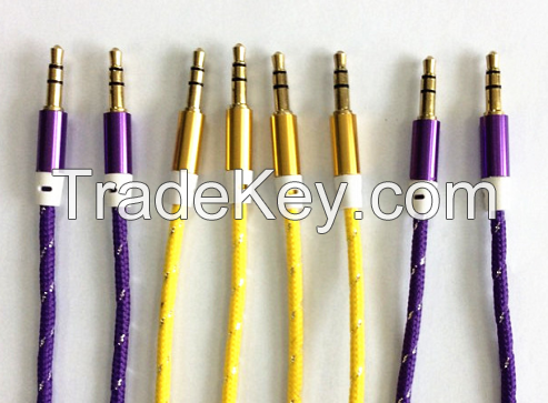  USB 3.5mm stereo Colorful Braided Fabric Coated Aux Cable audio cable Male to Male for car iPhone MP3 MP4