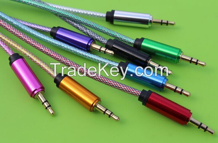 Aux Cable audio cable 3.5mm stereo Colorful Braided Fabric Coated Noodle Male to Male for car iPhone MP3 MP4