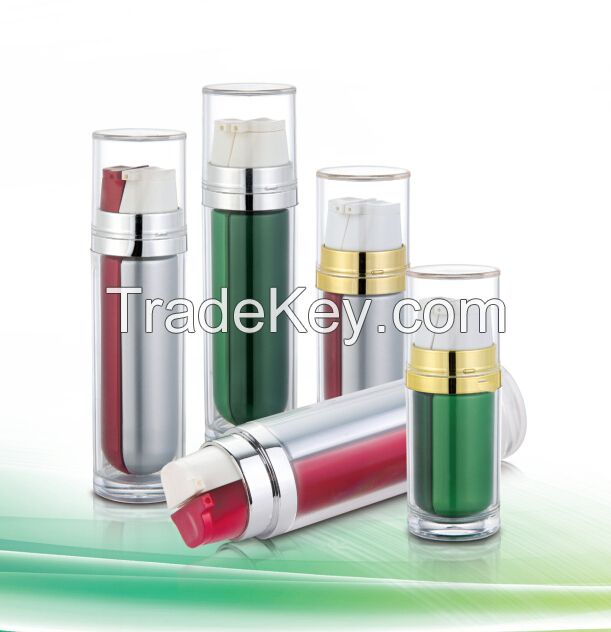 Dual chamber acrylic cosmetic lotion bottle
