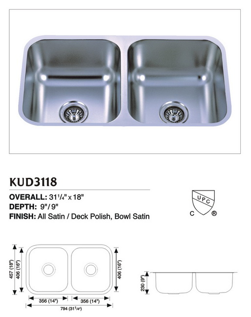 Stainless Steel Undermount Double Sink KUD3118