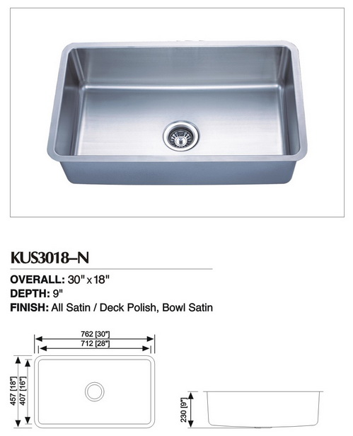 Stainless Steel Undermount Single Sink KUS3018-N