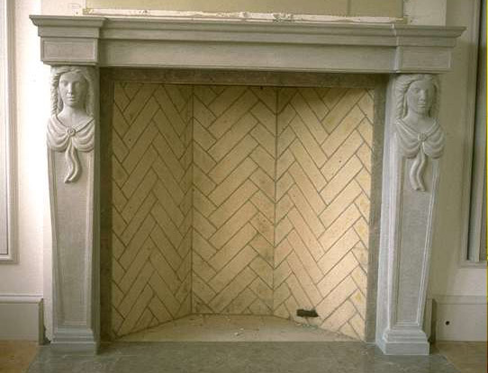 Natural stone fireplace and tombstone
