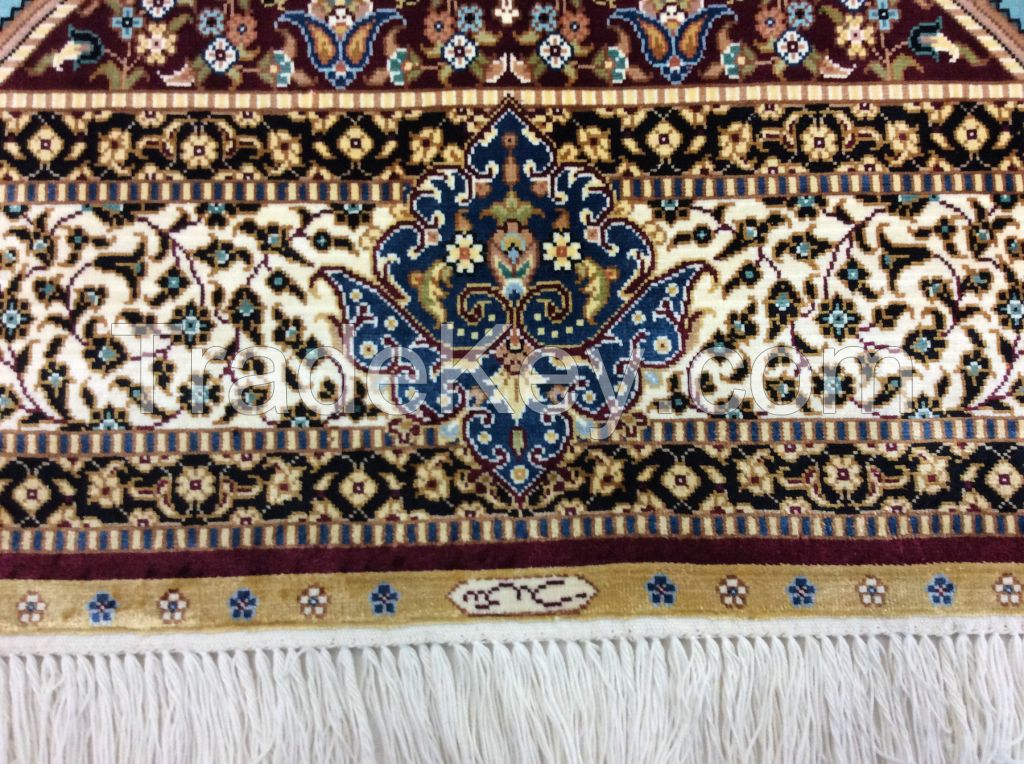 HAND KNOTTED GOLD SILK CARPET TURKEY HEREKE DESIGN 92CMX153CM