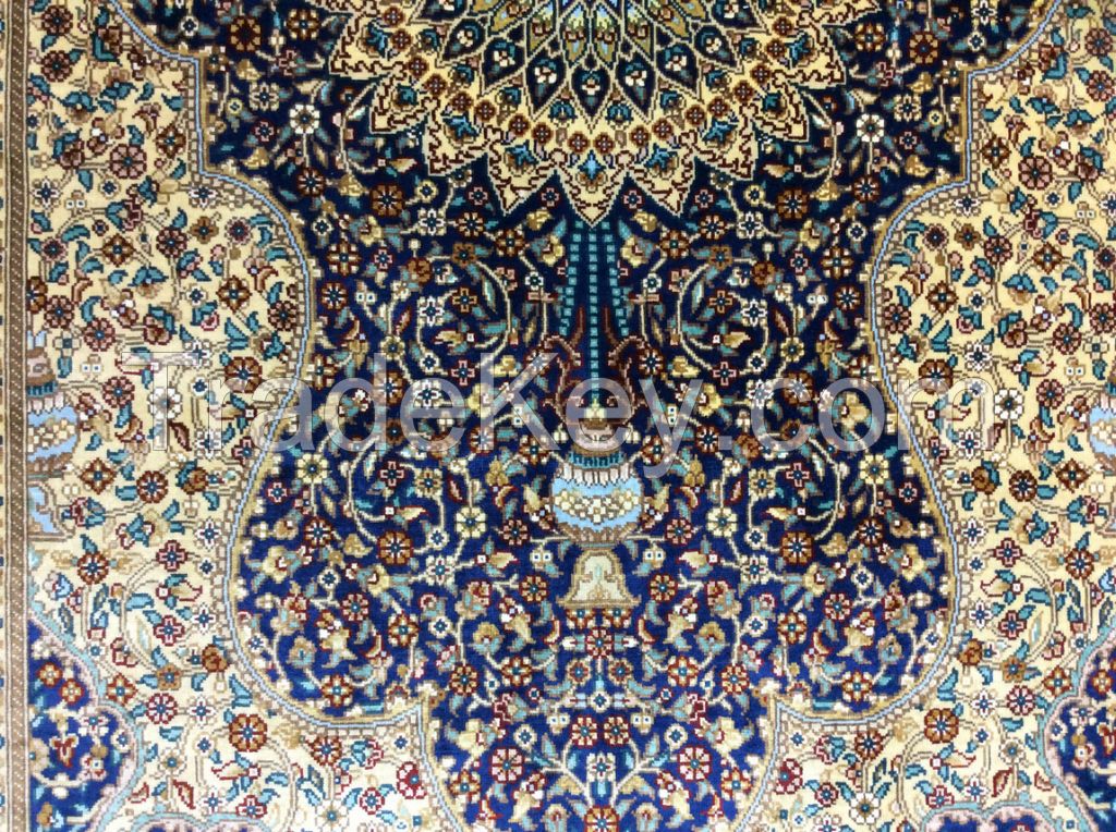 Persian hand knotted silk carpet