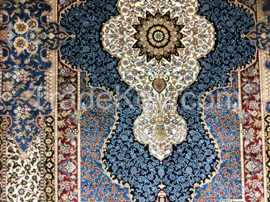 HAND KNOTTED GOLD SILK CARPET TURKEY HEREKE DESIGN 92CMX153CM