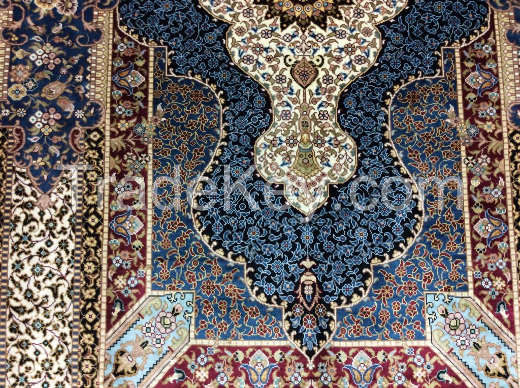 HAND KNOTTED GOLD SILK CARPET TURKEY HEREKE DESIGN 92CMX153CM