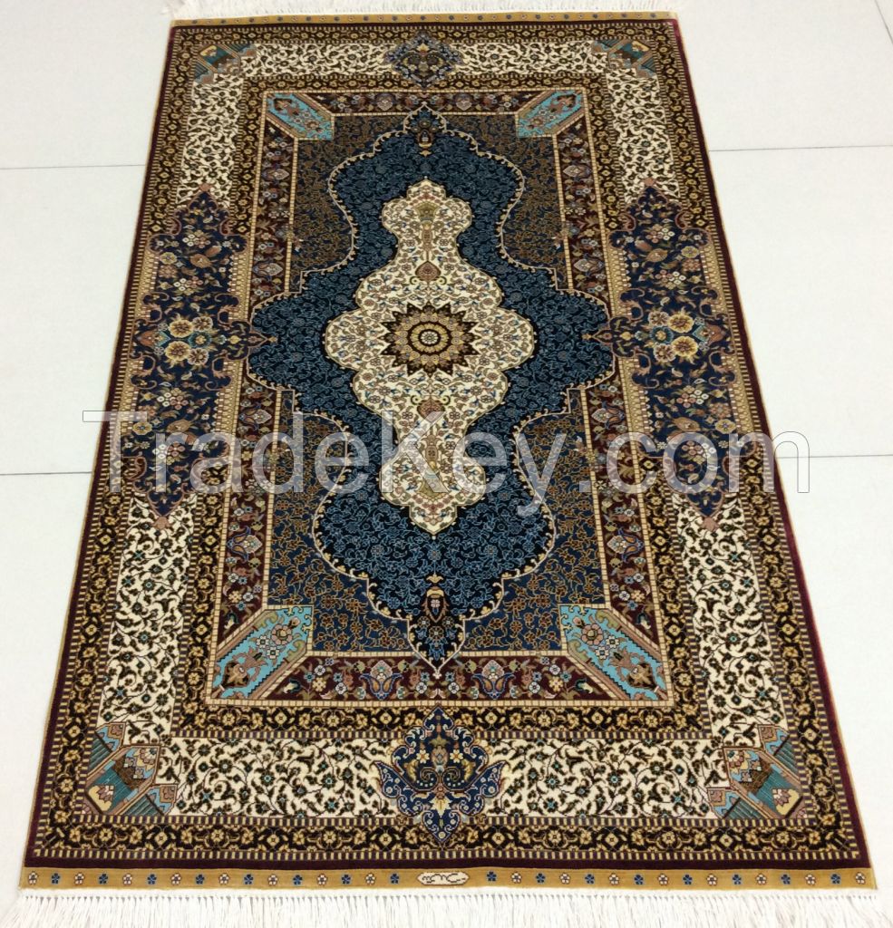 HAND KNOTTED GOLD SILK CARPET TURKEY HEREKE DESIGN 92CMX153CM