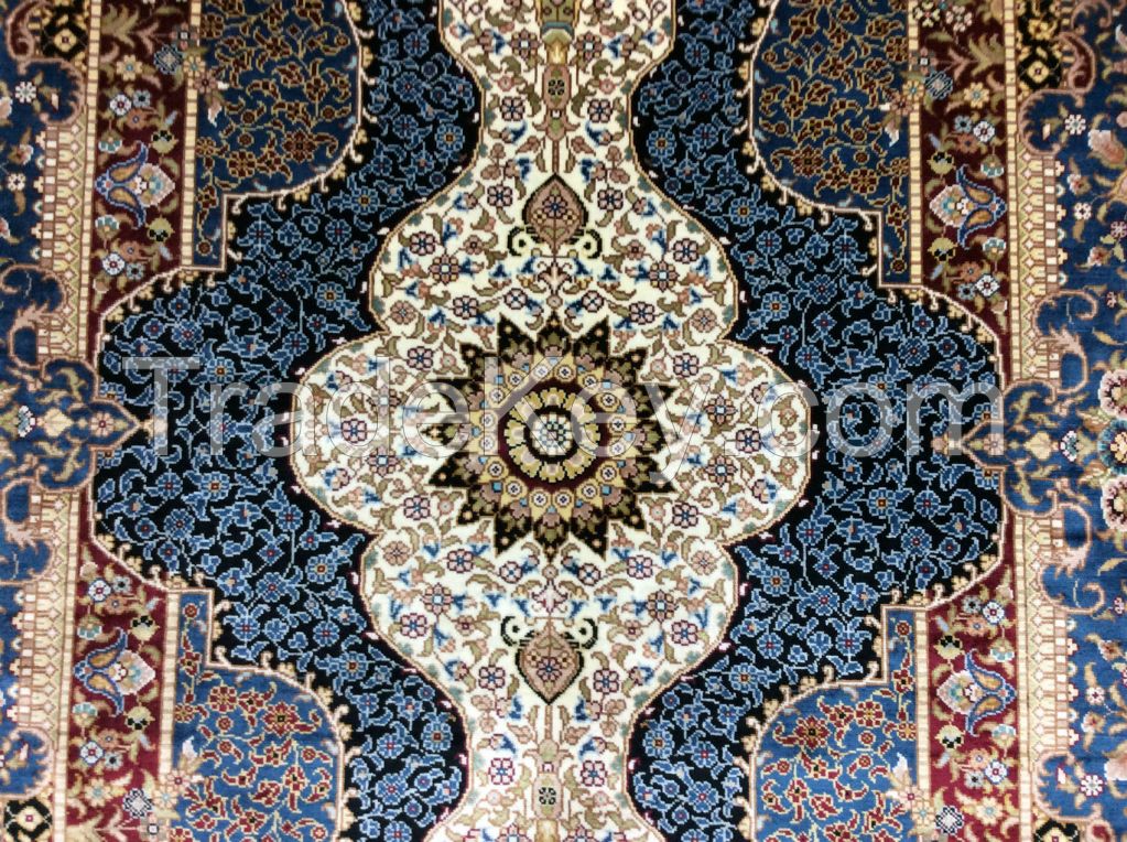 HAND KNOTTED GOLD SILK CARPET TURKEY HEREKE DESIGN 92CMX153CM