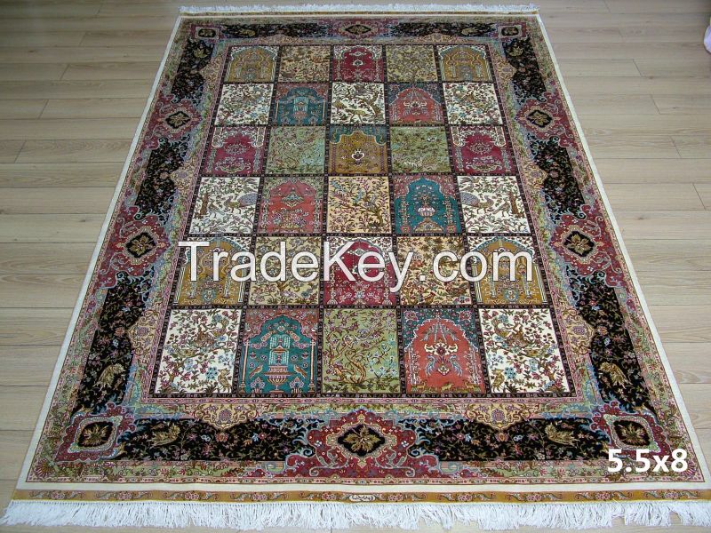 HANDMADE TURKEY SILK CARPET HEREKE DESIGN BLUE COLOR 168CMX244CM