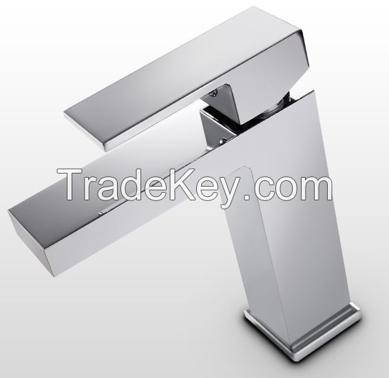 Brass chromed finish square wash basin faucet