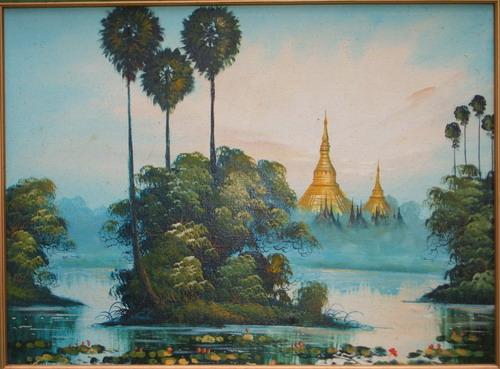 The Genune Myanmar Natural Painting with compatible woodern frame.