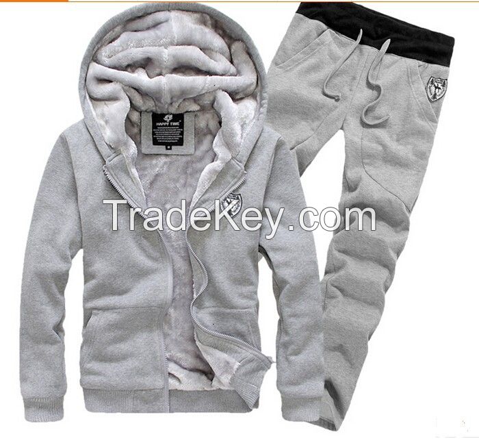 new arrival 2014 man fashion casual autumn winter thicking hoody fur lining fleece hoodies pant men sports clothing set