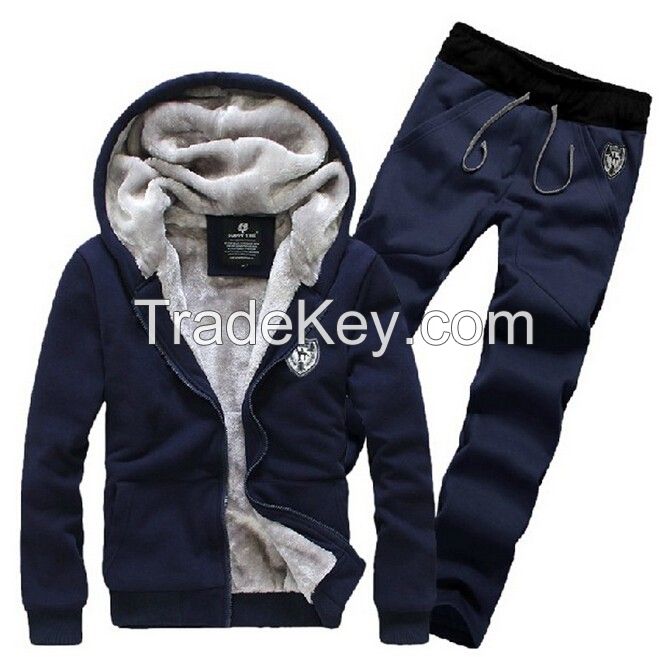 new arrival 2014 man fashion casual autumn winter thicking hoody fur lining fleece hoodies pant men sports clothing set