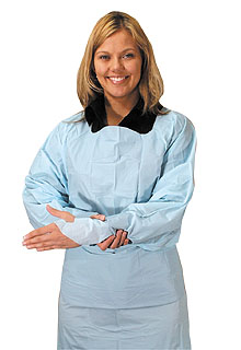 CPE isolation gown with thumb loop