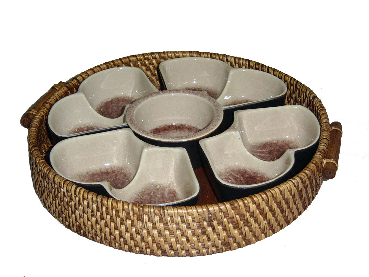 Round Rattan Tray With Ceramic