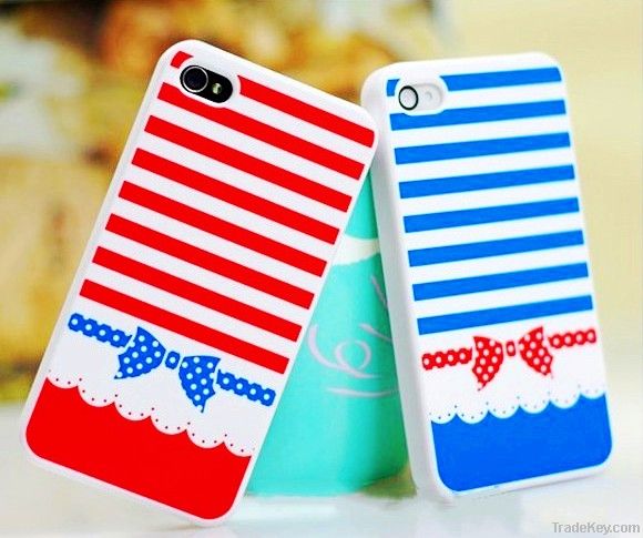 Lovely Iphone Case for iPhone4 4s, Navy Stripe Bowknot, 3 Colors