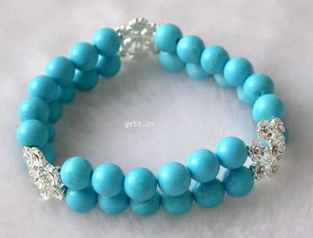 7" double 8mm blue turquoise & silver fittings bracelet