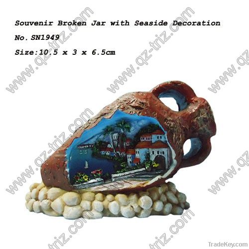 Souvenir Broken Jar with Seaside Decoration