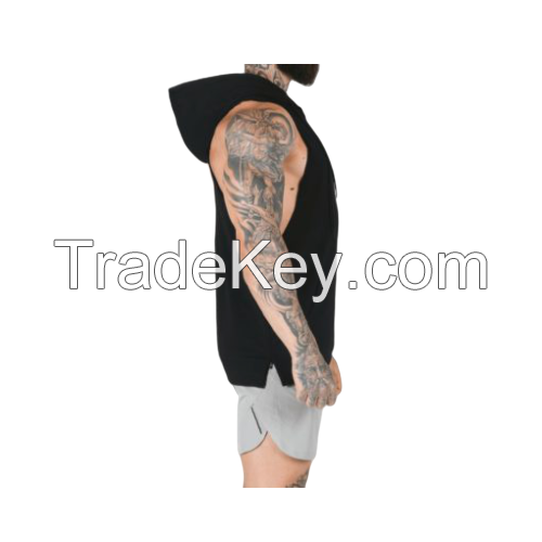 customise men warm gym fitness sleeveless hoodie pullover fleece french terry cotton velour/velvet