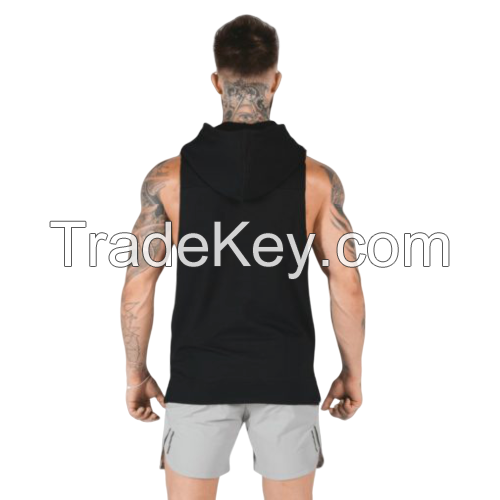 customise men warm gym fitness sleeveless hoodie pullover fleece french terry cotton velour/velvet