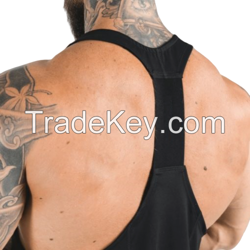 customize bodybuilding Gym Stringer Y Back fitness muscle Tank Top Men drop shoulder armhole cut off curve hem scope workout