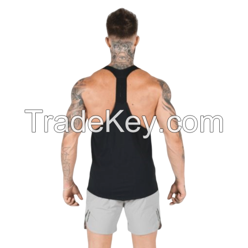 customize bodybuilding Gym Stringer Y Back fitness muscle Tank Top Men drop shoulder armhole cut off curve hem scope workout