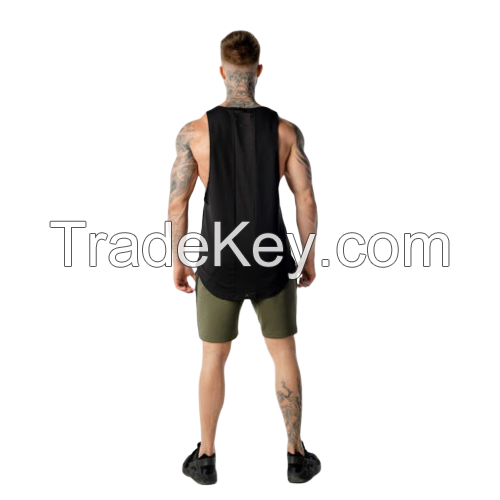 customize bodybuilding Gym Stringer Y Back fitness muscle Tank Top Men drop shoulder armhole cut off curve hem scope workout