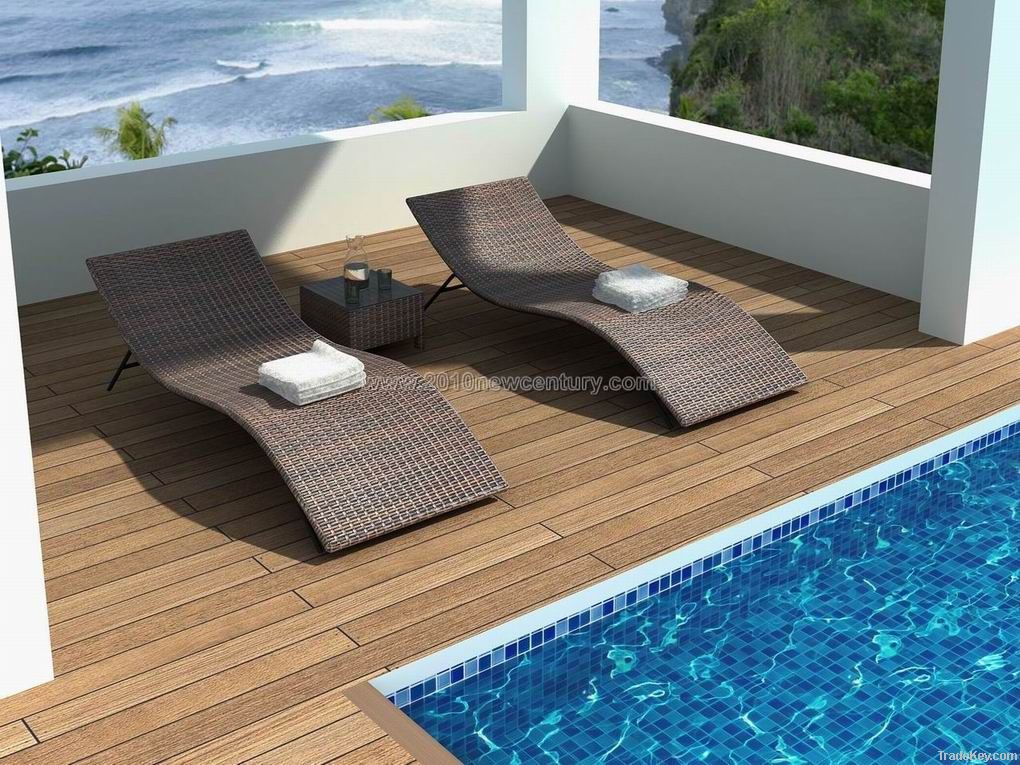 rattan outdoor lounger, chaise lounge, lounger bed, sun lounger