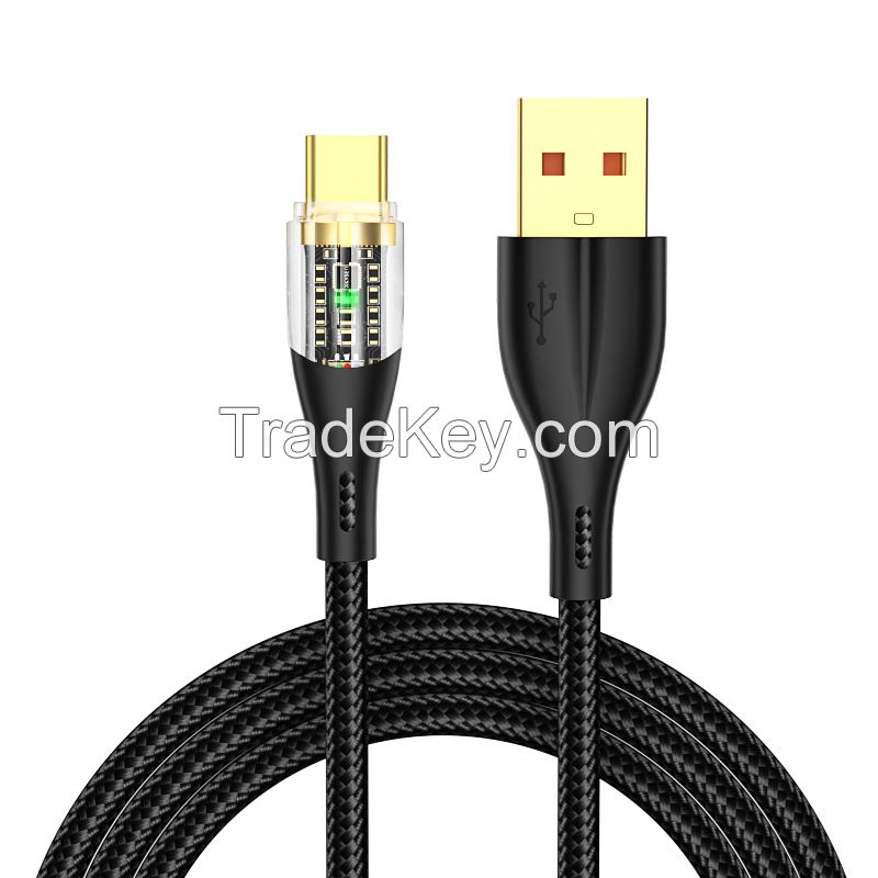 Transparent data cable 120W super fast charging typec cable suitable for Apple 14 Huawei 6A popular data