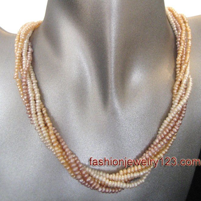 2 mm off-round bead pearl necklace