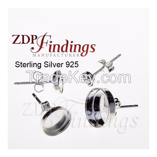 6106  Round Bezel on Post Earring 925 Sterling Silver